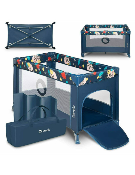 BN-LO-STEFI_BLUE_NAVY_resigilat,Lionelo - Patut pliant cu un nivel Stefi, Cu intrare laterala cu fermoar, 2 roti, 120x60 cm, Con