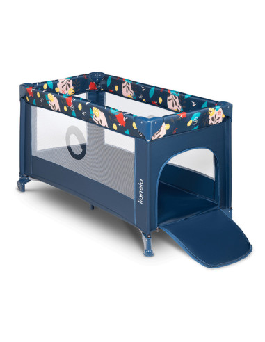 BN-LO-STEFI_BLUE_NAVY_resigilat,Lionelo - Patut pliant cu un nivel Stefi, Cu intrare laterala cu fermoar, 2 roti, 120x60 cm, Con
