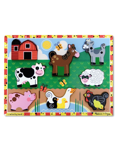 MD3723,Puzzle lemn in relief Animale de ferma Melissa and Doug