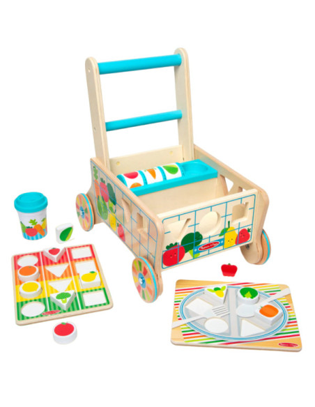 MD30732,Carucior premergator din lemn cu set de jucarii educative