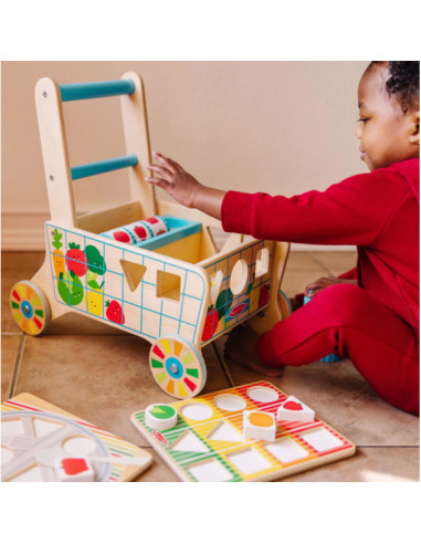 MD30732,Carucior premergator din lemn cu set de jucarii educative