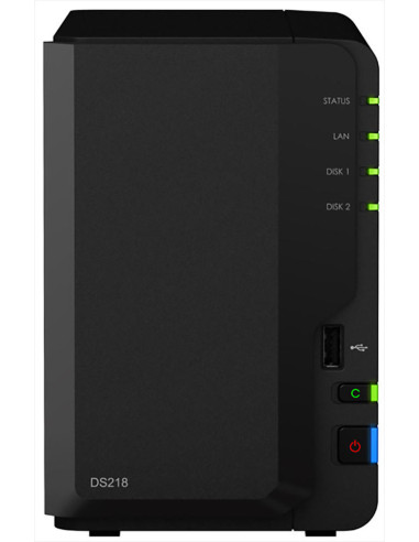 DS218,NAS SYNOLOGY, tower, HDD x 2, capacitate maxima 32 TB, memorie RAM 2 GB, RJ-45 (Gigabit), porturi USB 2.0 | USB 3.0 x 2, "