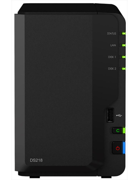 DS218,NAS SYNOLOGY, tower, HDD x 2, capacitate maxima 32 TB, memorie RAM 2 GB, RJ-45 (Gigabit), porturi USB 2.0 | USB 3.0 x 2, "