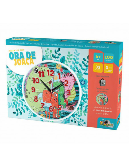 Puzzle cu ceas Noriel, Ora de joaca - Dinozauri, 100