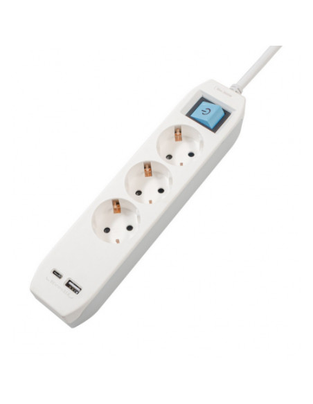 PP-3-30-TC-USB,Prelungitor SPACER, Schuko x 3, conectare prin Schuko (T),Type-C x1, USB x 1, cablu 3m, 16 A, max. 3500W, protect