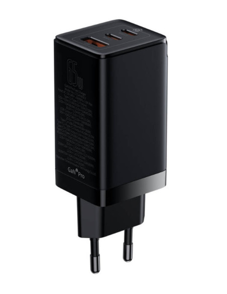 CCGP050101,INCARCATOR RETEA Baseus GaN3 Pro, Quick Charge 65W, 2 x USB Type-C Output 5V/3A, 1 x USB Output 5V/3A, include cablu 