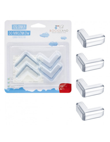 BN-BL001_set,Bocioland - Set 4 protectii colturi, Cu banda adeziva pentru montare usoara, Din silicon flexibil, Transparent