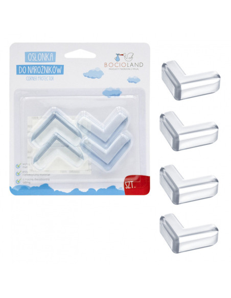 BN-BL001_set,Bocioland - Set 4 protectii colturi, Cu banda adeziva pentru montare usoara, Din silicon flexibil, Transparent