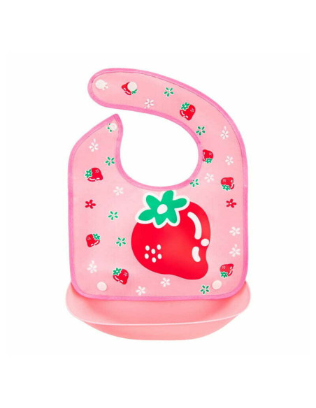 BN-BOC0566,Bocioland - Baveta impermeabila cu buzunar detasabil, Dimensiune 21x21 cm, Strawberry