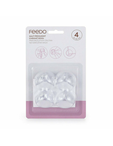 BN-242203,Feedo - Set protectii pentru colturi ascutite, Usor de instalat, 3.6 x 3.6 x 2.7 cm, 4 bucati, Transparent
