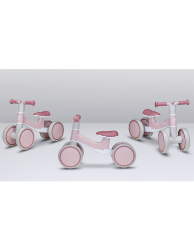 BN-LOE-VILLY_ PINK_ROSE,Lionelo - Bicicleta fara pedale Villy, Cu 4 roti, Din spuma EVA si TPR, Stabila, Manere moi, antiderapan