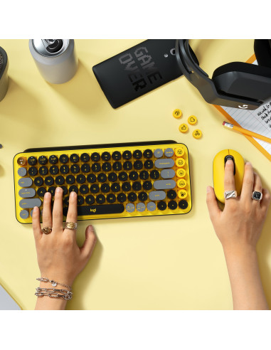 LOGITECH POP Keys Wireless Mechanical Keyboard With Emoji Keys - BLAST_YELLOW - US INTL - BT - INTNL - BOLT, "920-010735" (inclu