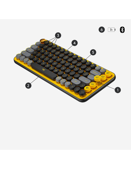 LOGITECH POP Keys Wireless Mechanical Keyboard With Emoji Keys - BLAST_YELLOW - US INTL - BT - INTNL - BOLT, "920-010735" (inclu