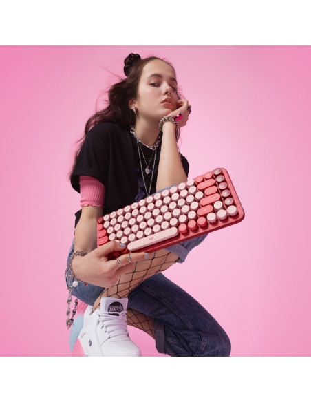 LOGITECH POP Keys Wireless Mechanical Keyboard With Emoji Keys - HEARTBREAKER_ROSE - US INTL - BT - INTNL - BOLT, "920-010737"