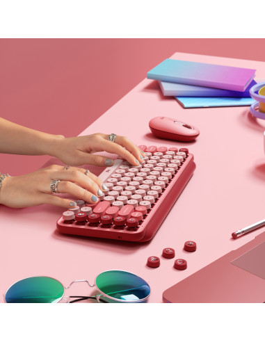 LOGITECH POP Keys Wireless Mechanical Keyboard With Emoji Keys - HEARTBREAKER_ROSE - US INTL - BT - INTNL - BOLT, "920-010737"