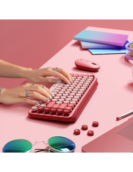 LOGITECH POP Keys Wireless Mechanical Keyboard With Emoji Keys - HEARTBREAKER_ROSE - US INTL - BT - INTNL - BOLT, "920-010737"