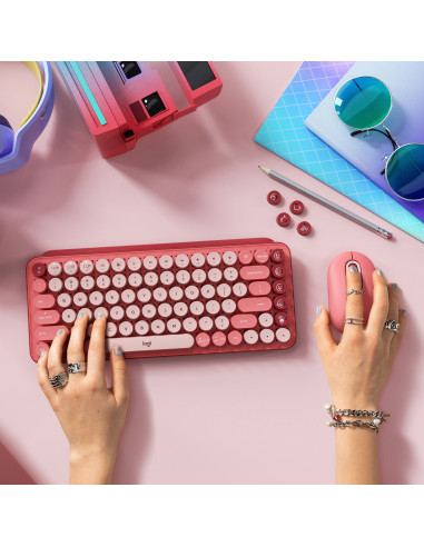 LOGITECH POP Keys Wireless Mechanical Keyboard With Emoji Keys - HEARTBREAKER_ROSE - US INTL - BT - INTNL - BOLT, "920-010737"