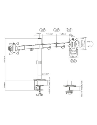 SUPSPC002,SUPORT de masa Superior, pt 2 monitoare plate, diagonala compatibila 17-32 inch, unghi reglabil sus-jos si stanga-drea SUPSPC002,SUPORT de masa Superior, pt 2 monitoare plate, diagonala compatibila 17-32 inch, unghi reglabil sus-jos si stanga-drea