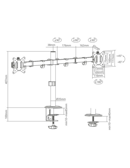 SUPSPC002,SUPORT de masa Superior, pt 2 monitoare plate, diagonala compatibila 17-32 inch, unghi reglabil sus-jos si stanga-drea SUPSPC002,SUPORT de masa Superior, pt 2 monitoare plate, diagonala compatibila 17-32 inch, unghi reglabil sus-jos si stanga-drea