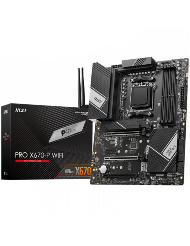 PRO_X670-P_WIFI,MSI PRO x670-P WIFI, ATX, Socket AM5, Dual Channel DDR5, 3x PCI-E x16, 4x M.2 slot, 1x HDMI, 1x DP, 4x USB 3.2 G