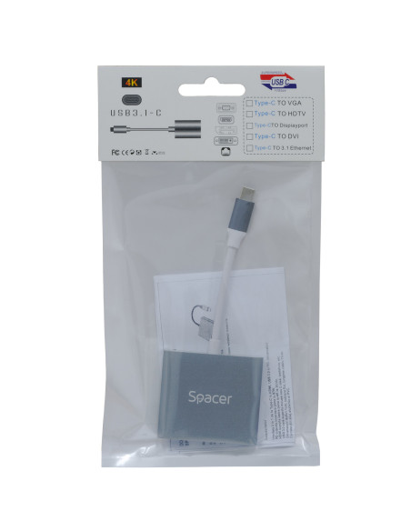 SPDS-TypeC-HUP-3in1,Docking Station Spacer universal 3 in 1, conectare Type-C USB 3.1, USB 3.0 x 1, porturi video HDMI x 1, supo