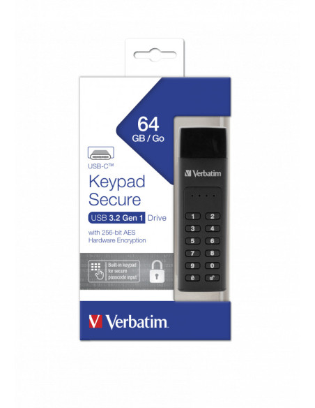 49431,KEYPAD SECURE USB 3.1 GEN 1 DRIVE WITH 256-BIT AES HARDWARE ENCRYPTION 64GB, USB C "49431" (timbru verde 0.03 lei)
