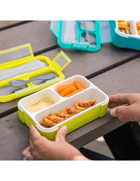 BN-BBL-B0123-L,Cutie pentru pranz, Bento, Cu furculita, Cu trei compartimente, BPA Free, Bbluv, Lime