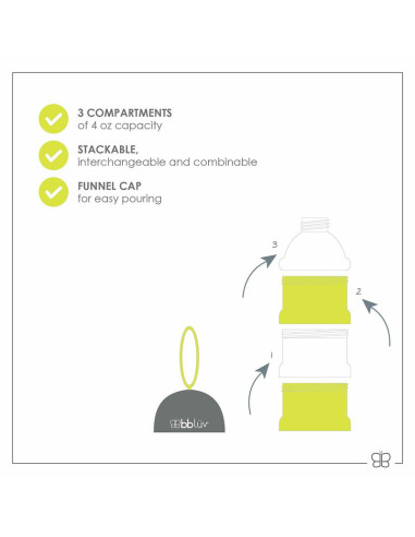 BN-BBL-B0115-L,Recipient pentru lapte praf sau gustari, Dose, Cu trei compartimente, BPA Free, Bbluv, Lime