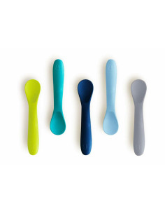 BN-BBL-B0190-B,Set 5 lingurite, Spoon, Silicon, Textura moale, Anti-bacteriene si non-alergice, Fara BPA, Bbluv, Blue