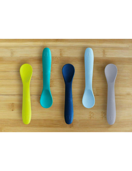 BN-BBL-B0190-B,Set 5 lingurite, Spoon, Silicon, Textura moale, Anti-bacteriene si non-alergice, Fara BPA, Bbluv, Blue