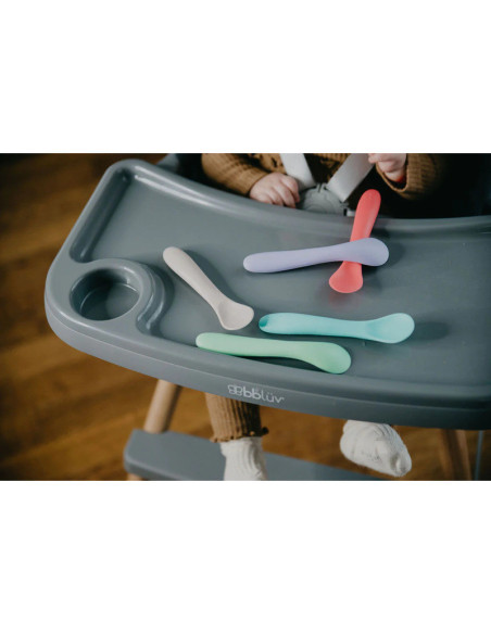 BN-BBL-B0190-B,Set 5 lingurite, Spoon, Silicon, Textura moale, Anti-bacteriene si non-alergice, Fara BPA, Bbluv, Blue