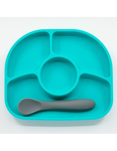 BN-BBL-B0153-A,Set de masa, Yumi, Farfurie compartimentata si lingurita, Cu 4 compartimente, Fara BPA, Bbluv, Aqua