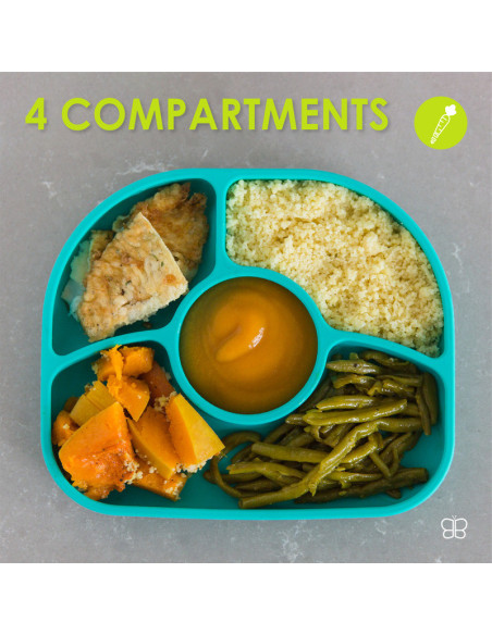 BN-BBL-B0153-A,Set de masa, Yumi, Farfurie compartimentata si lingurita, Cu 4 compartimente, Fara BPA, Bbluv, Aqua