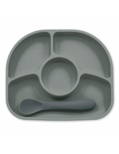 BN-BBL-B0153-G,Set de masa, Yumi, Farfurie compartimentata si lingurita, Cu 4 compartimente, Fara BPA, Bbluv, Grey