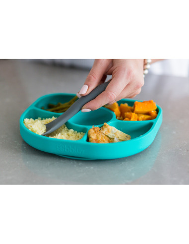 BN-BBL-B0153-G,Set de masa, Yumi, Farfurie compartimentata si lingurita, Cu 4 compartimente, Fara BPA, Bbluv, Grey