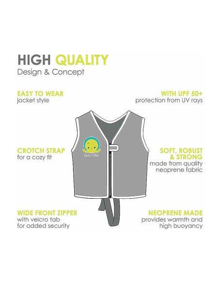 BN-BBL-B0166-AQ-S,Vesta pentru inot, Naj, Cu protectie solara SPF 50+, Neopren, Small, 1-3 ani, Bbluv, Aqua
