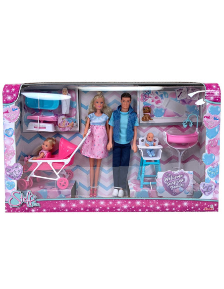 S105733426,Set Simba Steffi Love Welcom Surprise Family papusa Steffy 29 cm, papusa Kevin 29 cm, papusa Evi 12 cm si accesorii