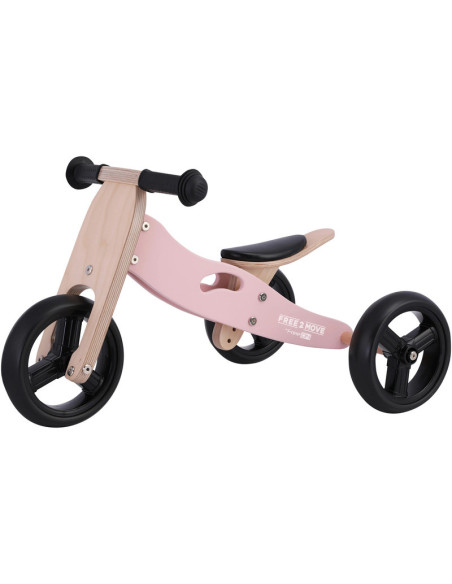 BN-48822,Bicicleta/tricicleta fara pedale din lemn, 2 in 1, Functie de bicicleta echilibru, Scaun reglabil, Roti ajustabile, Man