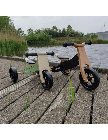 BN-42868,Bicicleta/tricicleta fara pedale din lemn, 2 in 1, Functie de bicicleta echilibru, Sa reglabila, Manere antiderapante, 