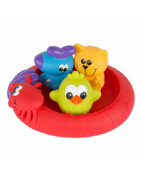 BN-188414,Set 3 animalute de baie si barca plutitoare, Fara gauri, Cu gentuta pentru transport, Fara BPA, Splash and Float Frien