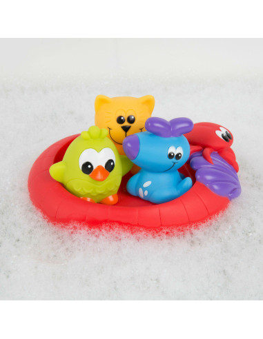 BN-188414,Set 3 animalute de baie si barca plutitoare, Fara gauri, Cu gentuta pentru transport, Fara BPA, Splash and Float Frien