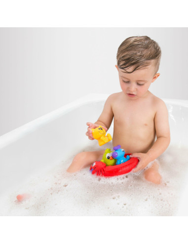 BN-188414,Set 3 animalute de baie si barca plutitoare, Fara gauri, Cu gentuta pentru transport, Fara BPA, Splash and Float Frien