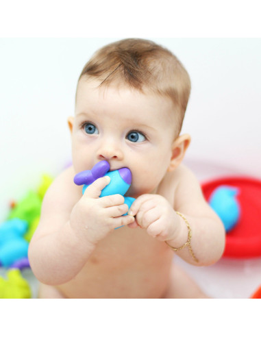 BN-188414,Set 3 animalute de baie si barca plutitoare, Fara gauri, Cu gentuta pentru transport, Fara BPA, Splash and Float Frien