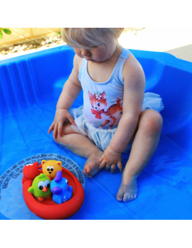 BN-188414,Set 3 animalute de baie si barca plutitoare, Fara gauri, Cu gentuta pentru transport, Fara BPA, Splash and Float Frien