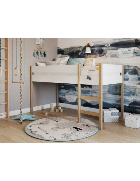 BN-BED_GRT_WHT,Pat semi-inalt pentru juniori YappyGrott, Cu loc de joaca dedesubt, Din lemn de pin certificat FSC, Tratat cu cea