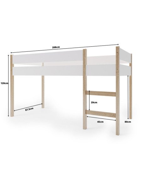 BN-BED_GRT_WHT,Pat semi-inalt pentru juniori YappyGrott, Cu loc de joaca dedesubt, Din lemn de pin certificat FSC, Tratat cu cea