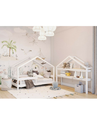 BN-SHLF_HYT_WHT,Raft pentru camera copii in forma de casuta YappyHytte, 169x135x35 cm, Din lemn de pin certificat FSC, Tratat cu