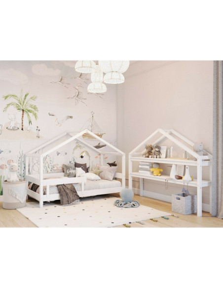 BN-SHLF_HYT_WHT,Raft pentru camera copii in forma de casuta YappyHytte, 169x135x35 cm, Din lemn de pin certificat FSC, Tratat cu