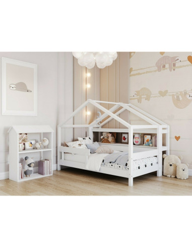BN-SHLF_HUS_WHT,Raft pentru camera copii in forma de casuta YappyHus, 65x85.5x27 cm, Din lemn de pin certificat FSC, Tratat cu c
