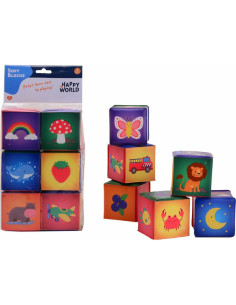 BN-22007,Happy World - Cuburi moi, 7,5 x 7,5 cm, 0 luni - 5 ani, 6 piese, Conform cu standardul de siguranta EN71, Multicolor